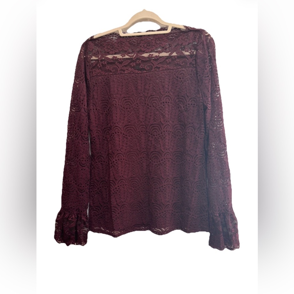 Adiva stretch Long-Sleeve lace Top burgundy size large